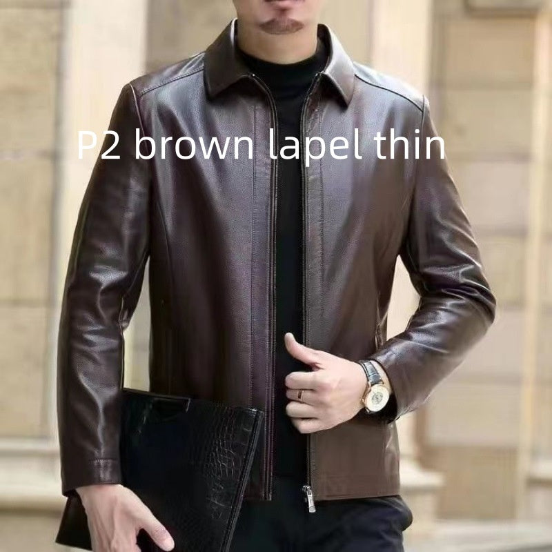 Leather Jacket For Middle-aged Men Leather Clothing With Stand Collar Men Fleece-lined - 𝓢𝓱𝓸𝓹𝓵𝓮𝓬𝔂