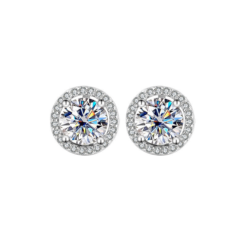 S925 Sterling Silver Genuine Goods Moissanite Round Bag Stud Earrings Simple Graceful - 𝓢𝓱𝓸𝓹𝓵𝓮𝓬𝔂