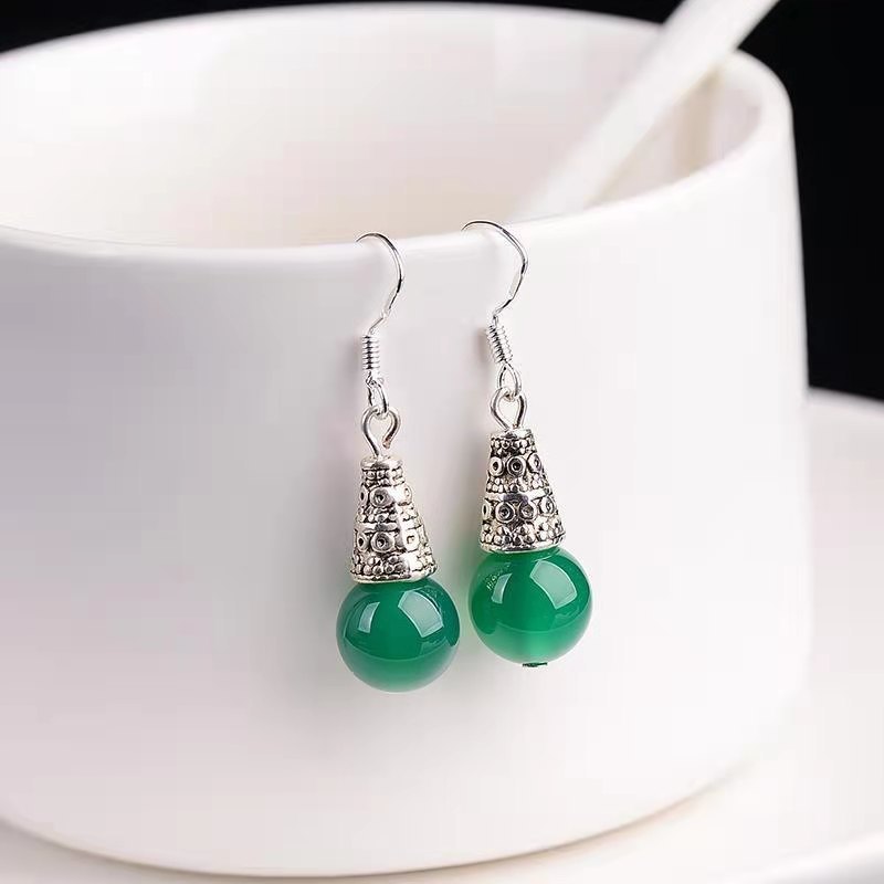 Elegant Silvering Earrings Female Chalcedony Green Agate - 𝓢𝓱𝓸𝓹𝓵𝓮𝓬𝔂
