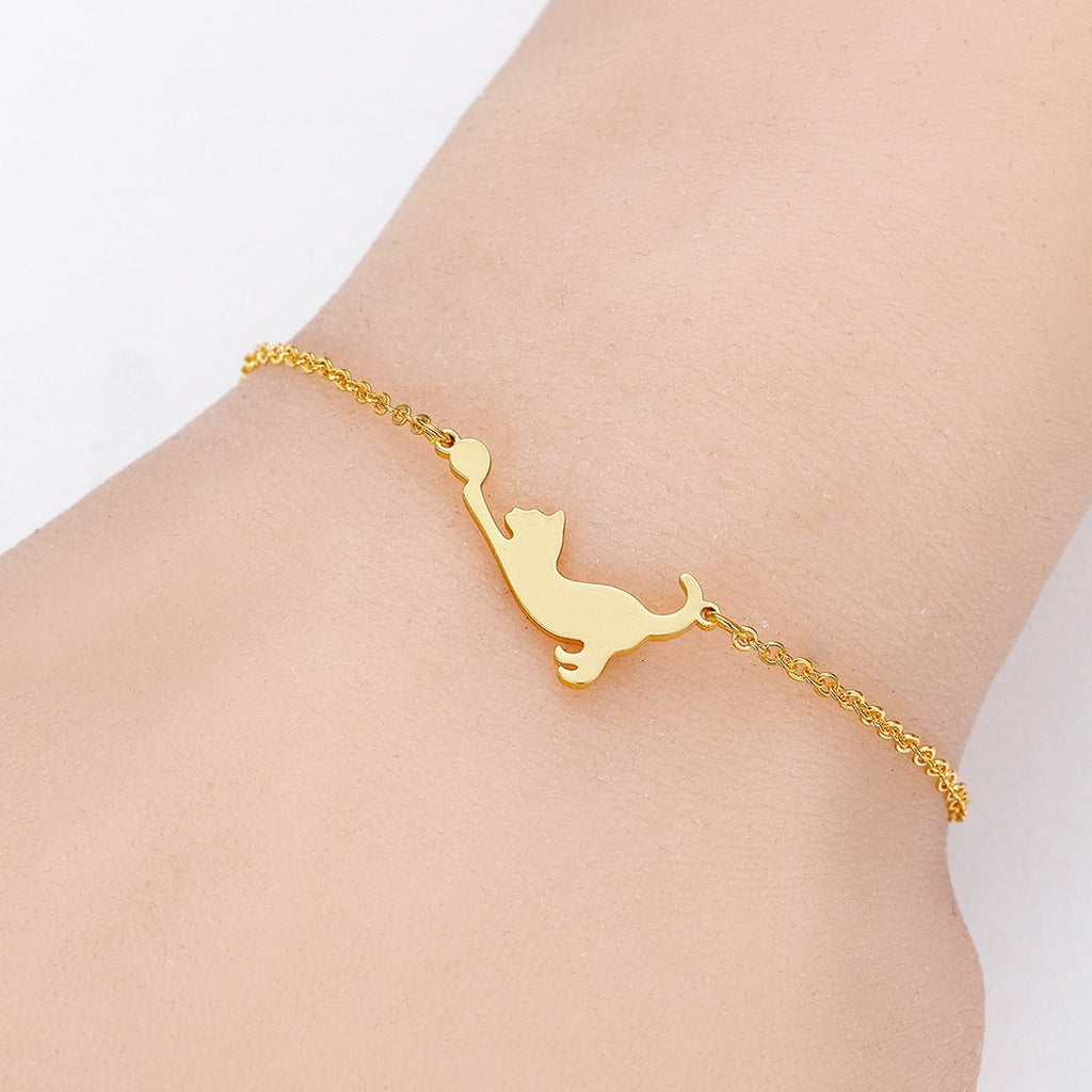 Stainless Steel Cat Play Pendant Personalized Women's Bracelet - 𝓢𝓱𝓸𝓹𝓵𝓮𝓬𝔂