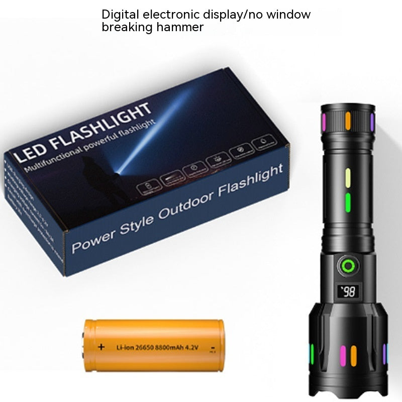Strong Light Zoom Multi-functional Flashlight Type-C Charging Digital Display