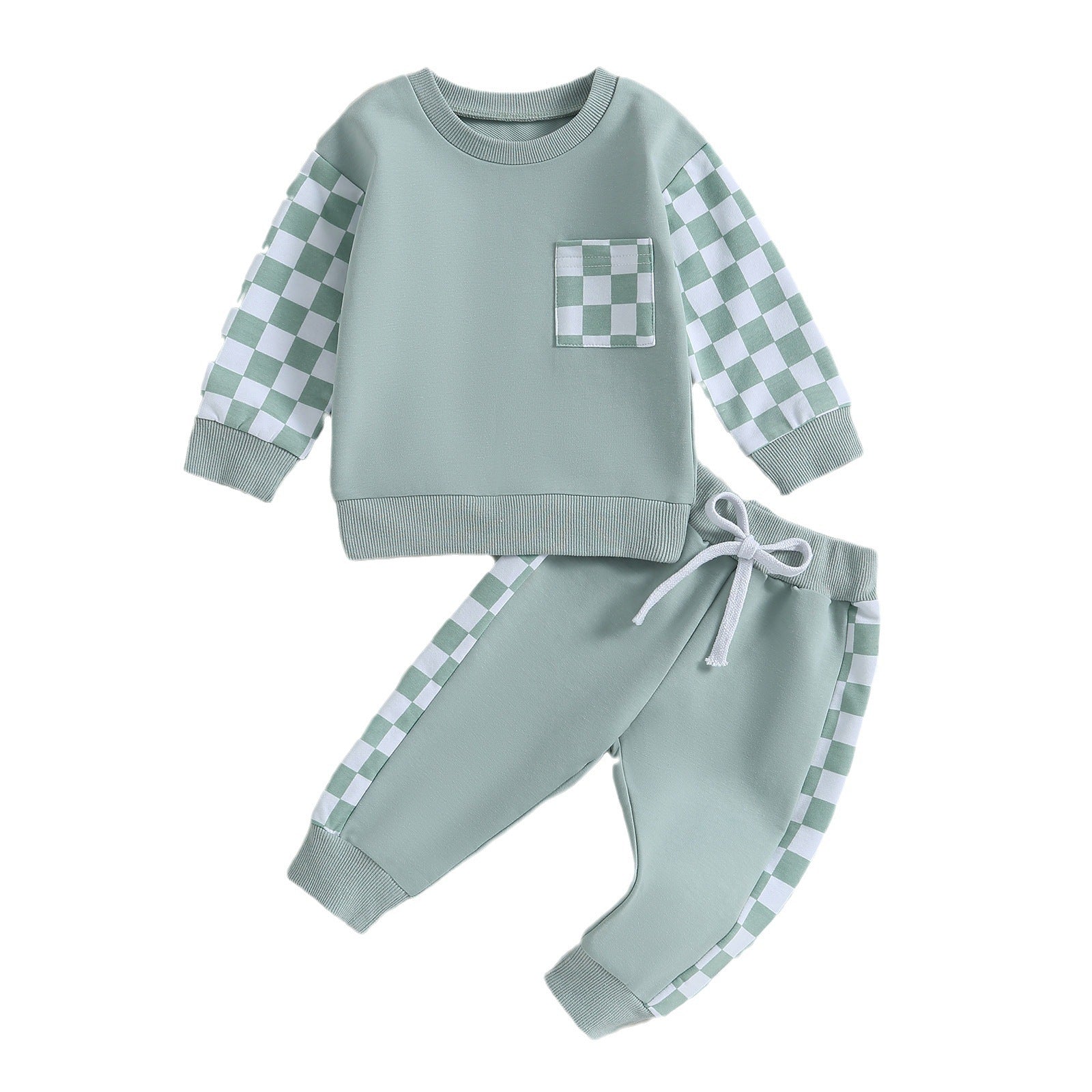 Boys' Chessboard Plaid Patchwork Sweater Sweatpants 2-piece Set - 𝓢𝓱𝓸𝓹𝓵𝓮𝓬𝔂