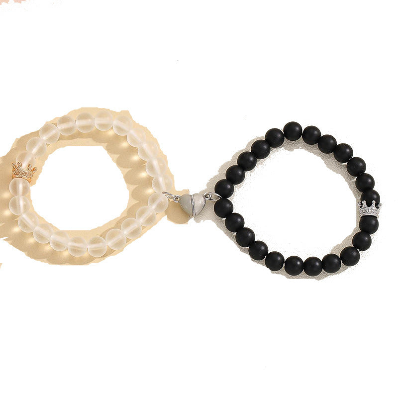 Fashion Jewelry 2pcs Handmade Crown Beaded Charms Bracelet Luminou Heart Glow In The Dark Couple Bracelet For Lover Men Women Fluorescent Gift - 𝓢𝓱𝓸𝓹𝓵𝓮𝓬𝔂