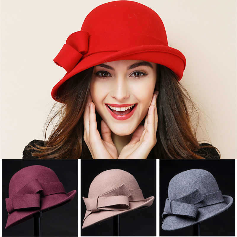 Women's French-style Elegant Retro Woolen Bowler Hat Curling Bow - 𝓢𝓱𝓸𝓹𝓵𝓮𝓬𝔂