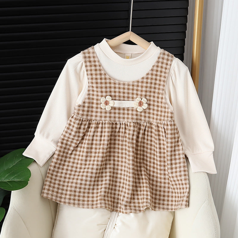 Baby Girl Round-neck Long-sleeved Dress Suit 