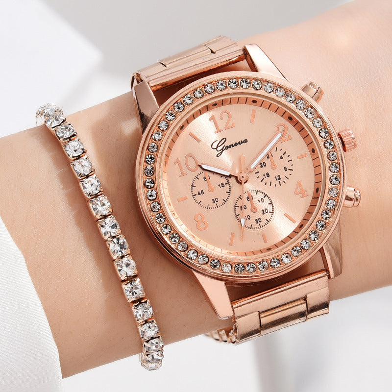 Women's Three-eye Quartz Diamond-embedded Watch - 𝓢𝓱𝓸𝓹𝓵𝓮𝓬𝔂