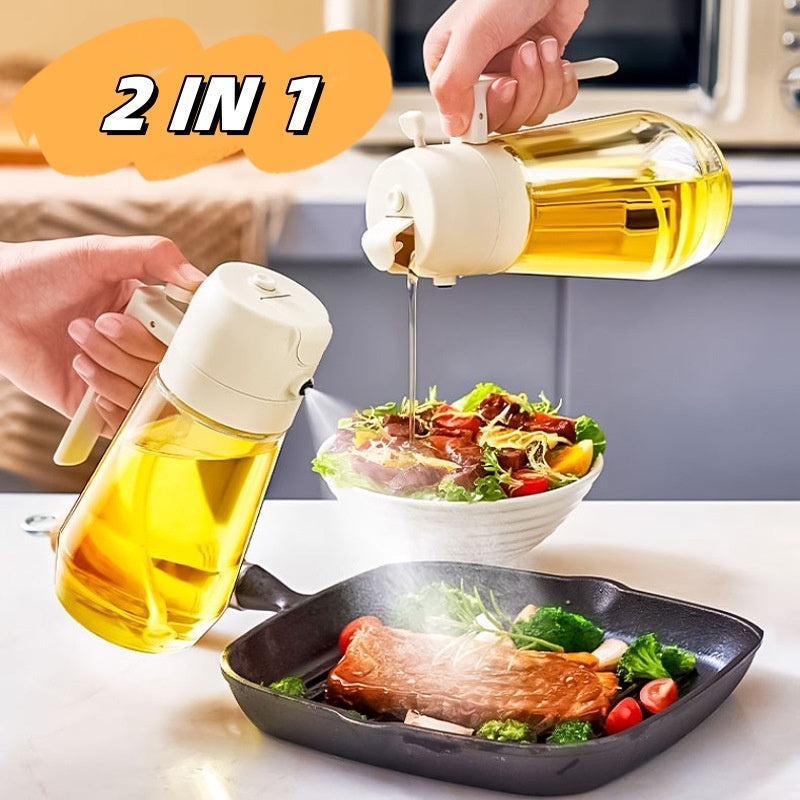 470ML Olive Oil Sprayer Dispenser For Cooking BBQ 2 In 1 Glass Oil Vinegar Soy Sauce Spray Kitchen Oil Bottle For Air Fryer - 𝓢𝓱𝓸𝓹𝓵𝓮𝓬𝔂