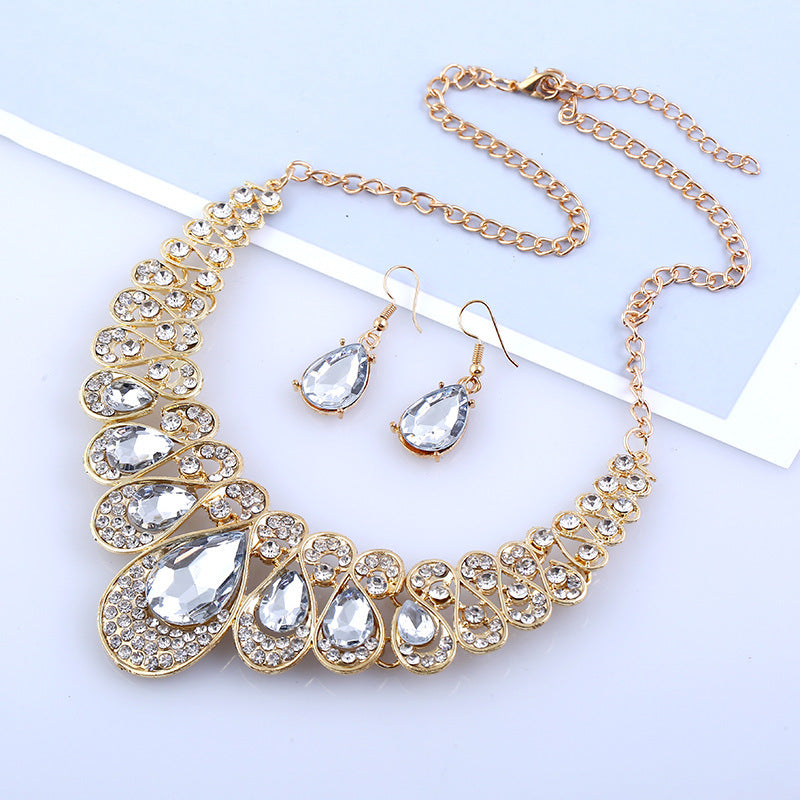 American jewelry fashion temperament Metal Necklace Earrings Set gem diamond drop bride accessories - 𝓢𝓱𝓸𝓹𝓵𝓮𝓬𝔂