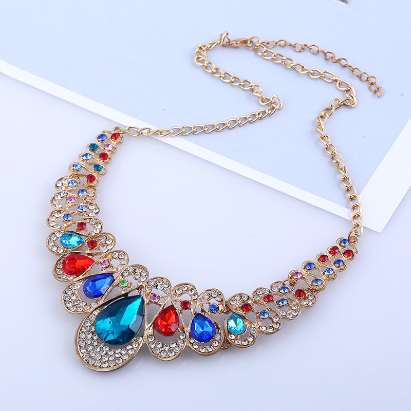 American jewelry fashion temperament Metal Necklace Earrings Set gem diamond drop bride accessories - 𝓢𝓱𝓸𝓹𝓵𝓮𝓬𝔂