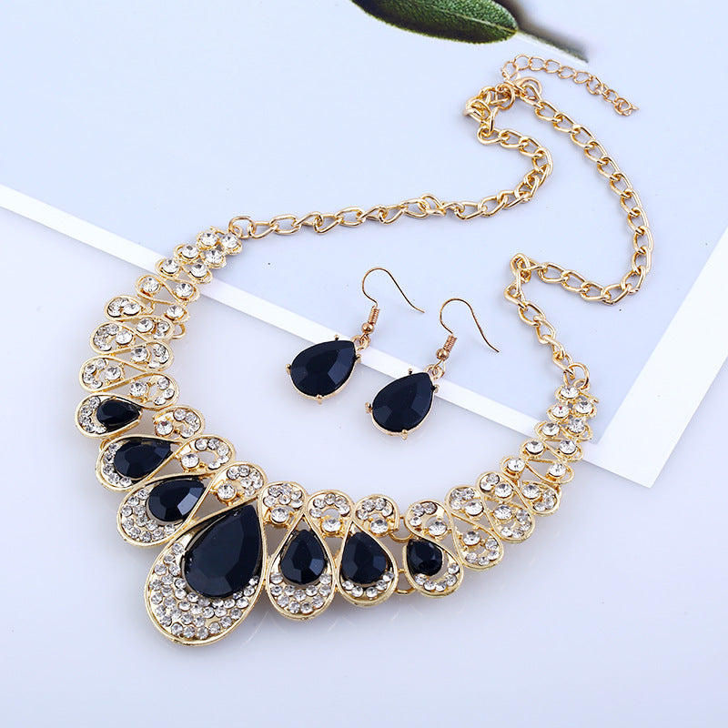 American jewelry fashion temperament Metal Necklace Earrings Set gem diamond drop bride accessories - 𝓢𝓱𝓸𝓹𝓵𝓮𝓬𝔂