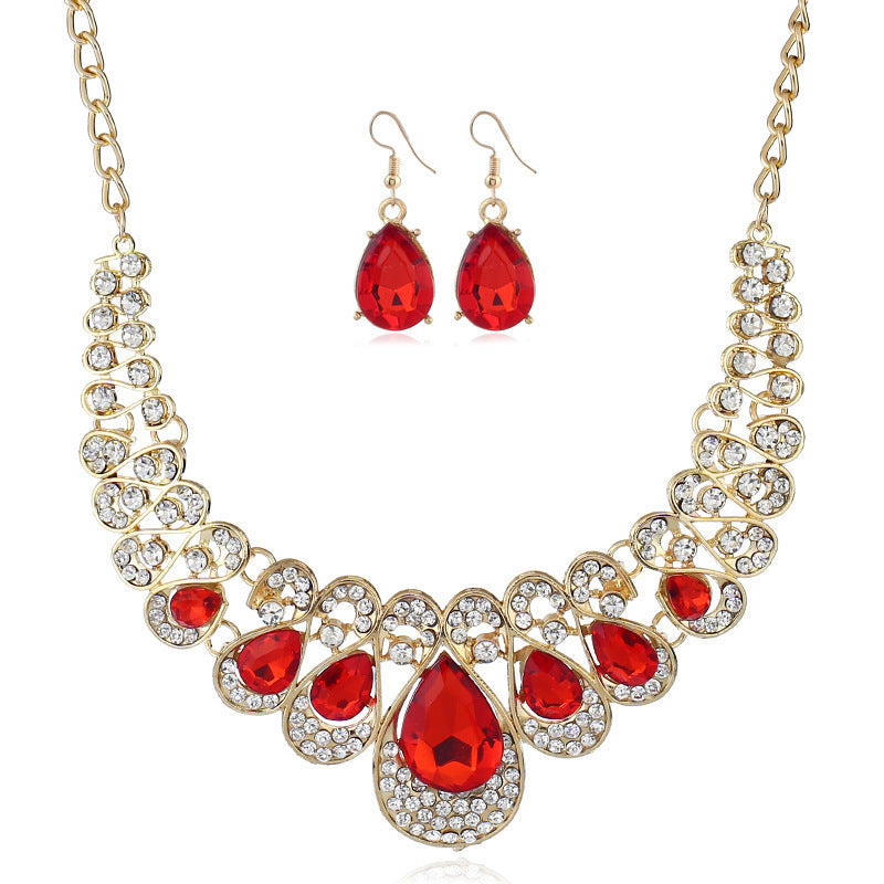 American jewelry fashion temperament Metal Necklace Earrings Set gem diamond drop bride accessories - 𝓢𝓱𝓸𝓹𝓵𝓮𝓬𝔂