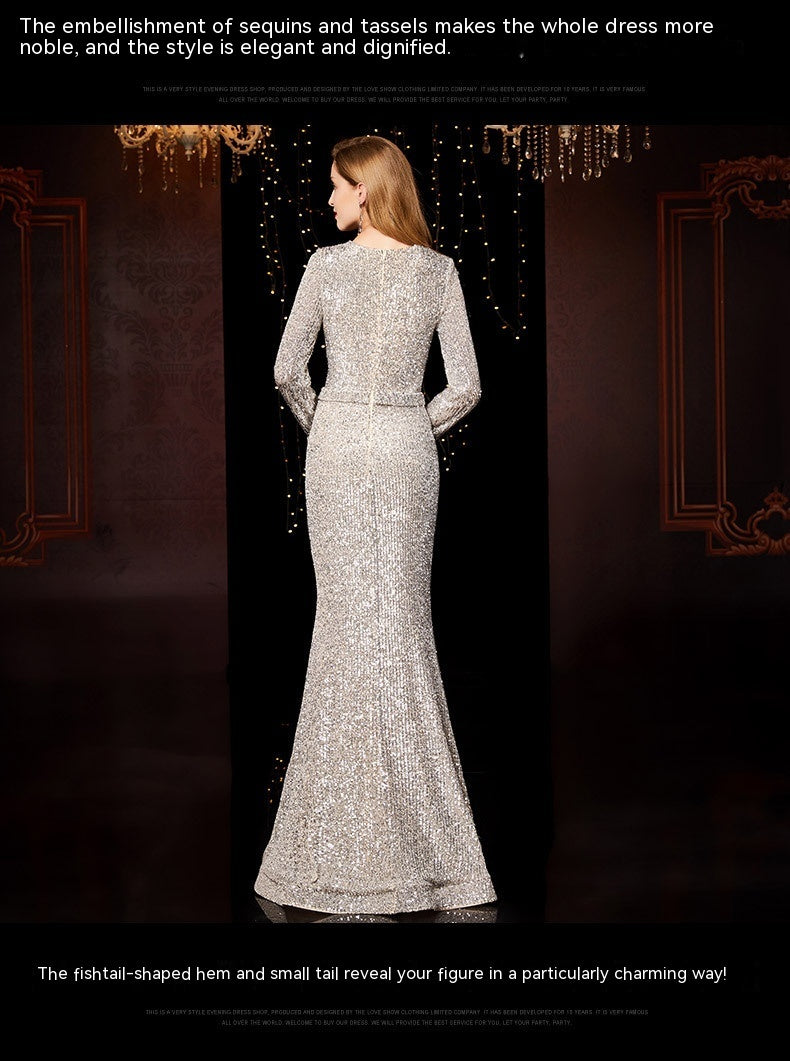 Temperament Banquet Ladies Sequined Annual Meeting Host Long Evening Dress - 𝓢𝓱𝓸𝓹𝓵𝓮𝓬𝔂