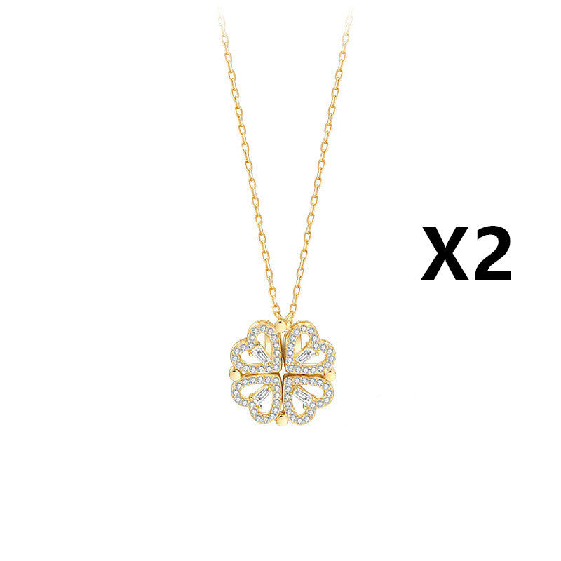 Explosive Style Detachable Deformed Four-leaf Clover Necklace For Women A Multi-wearing Zircon Small Love Short Clavicle Chain - 𝓢𝓱𝓸𝓹𝓵𝓮𝓬𝔂