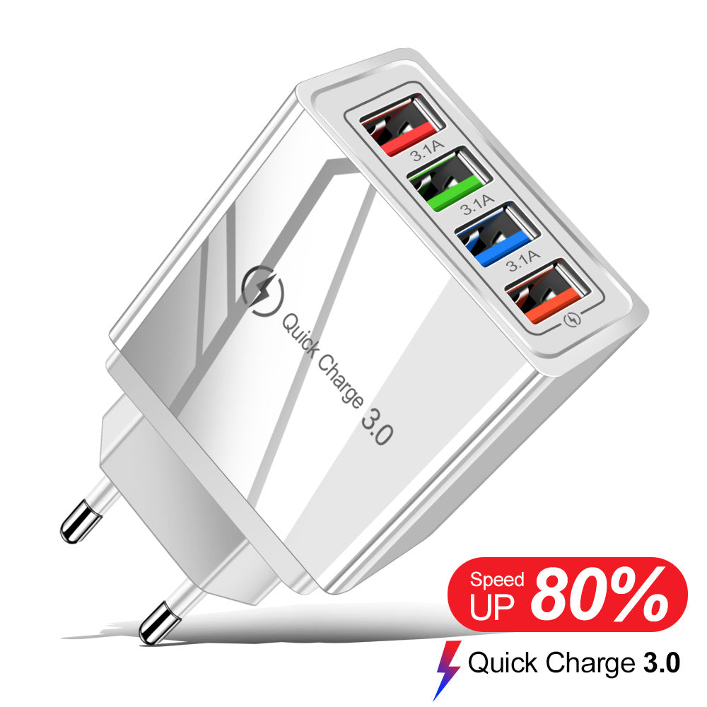 USB Charger Quick Charge 3.0 4 Phone Adapter For Tablet Portable Wall Mobile Charger Fast Charger - 𝓢𝓱𝓸𝓹𝓵𝓮𝓬𝔂