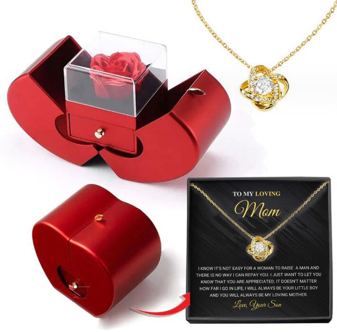 Fashion Jewelry Box Red Apple Christmas Gift Necklace Eternal Rose For Girl Mother's Day Valentine's Day Gifts With Artificial Flower Rose Flower Jewelry Box - 𝓢𝓱𝓸𝓹𝓵𝓮𝓬𝔂