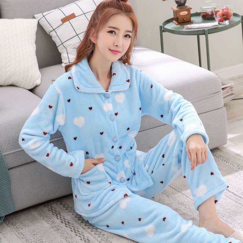 Autumn And Winter Fleece-lined Thickened Sweet Cardigan Flannel Homewear Pajamas - 𝓢𝓱𝓸𝓹𝓵𝓮𝓬𝔂