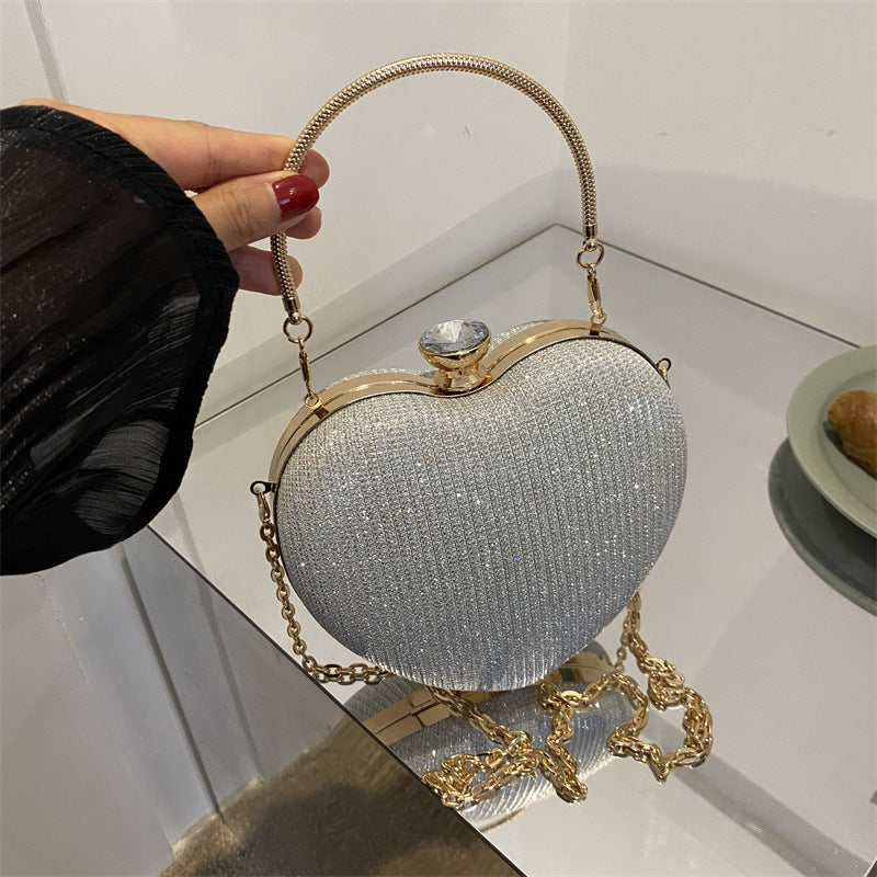 Evening Clutch Bag Women Bag Shiny Handbag Heart Shape Metal Clutches Bag Fashion Chain Shoulder Crossbody Bag Luxury Lady Purse Valentines Day Outfit - 𝓢𝓱𝓸𝓹𝓵𝓮𝓬𝔂