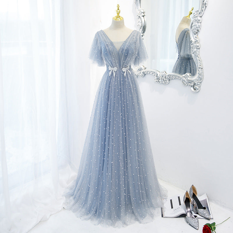 Evening Dress Female Elegant Temperament Host V-neck Super Fairy Thin Long Style - 𝓢𝓱𝓸𝓹𝓵𝓮𝓬𝔂