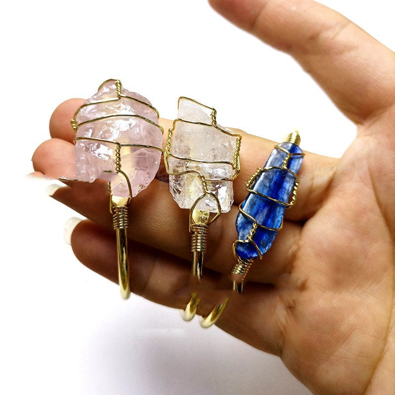 Explosive Natural Crystal Rough Stone Gold Winding Unshaped Bracelet Jewelry Crystal Bracelet - 𝓢𝓱𝓸𝓹𝓵𝓮𝓬𝔂