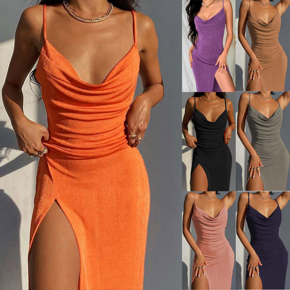European And American Smooth Knitted Women's Slit Suspender Dress - 𝓢𝓱𝓸𝓹𝓵𝓮𝓬𝔂