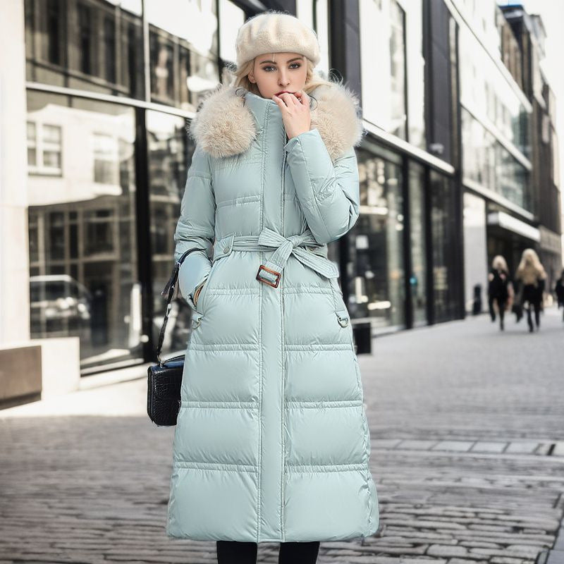 Winter Slim Long Jacket With Fur Hood And Belt Fashion Solid Hooded Coat Warm Clothing For Women - 𝓢𝓱𝓸𝓹𝓵𝓮𝓬𝔂