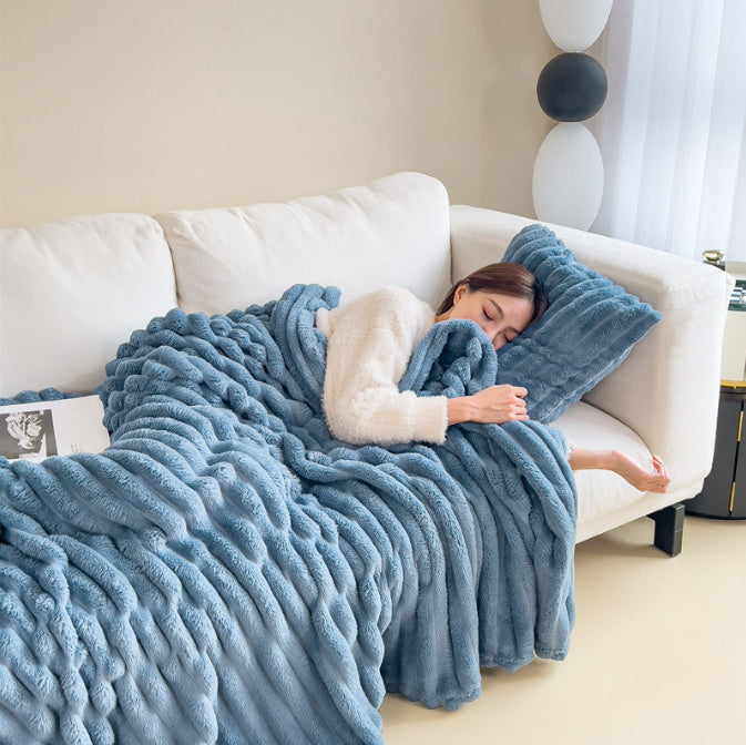 Soft Wind Bubble Velvet Blanket Warm Solid Rabbit Fur Blankets Double-sided Thickening Cover Throw Warm Fur Blanket - 𝓢𝓱𝓸𝓹𝓵𝓮𝓬𝔂