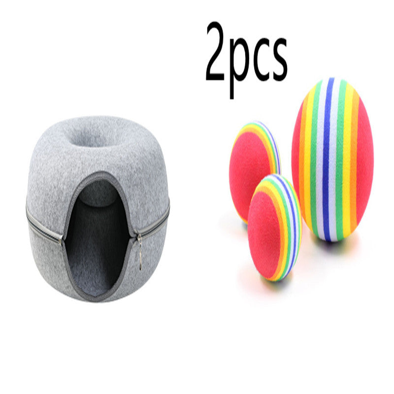Four Seasons Available Cat Nest Round Woolen Felt Pet Dual-use Cat Nest Tunnel Interactive Training Toy Grey Felt Cat Nest - 𝓢𝓱𝓸𝓹𝓵𝓮𝓬𝔂