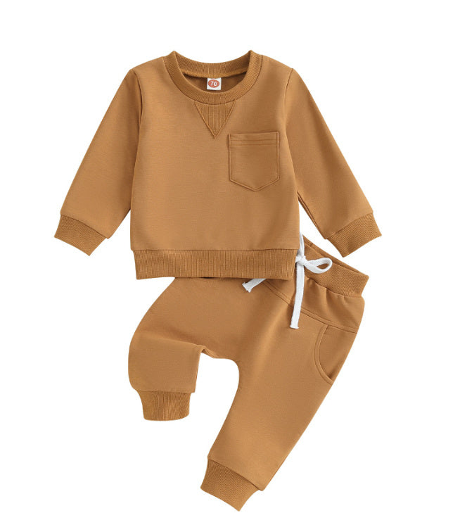 Solid Color Boy Letter Printed Round Neck Long Sleeve Trousers Suit - 𝓢𝓱𝓸𝓹𝓵𝓮𝓬𝔂