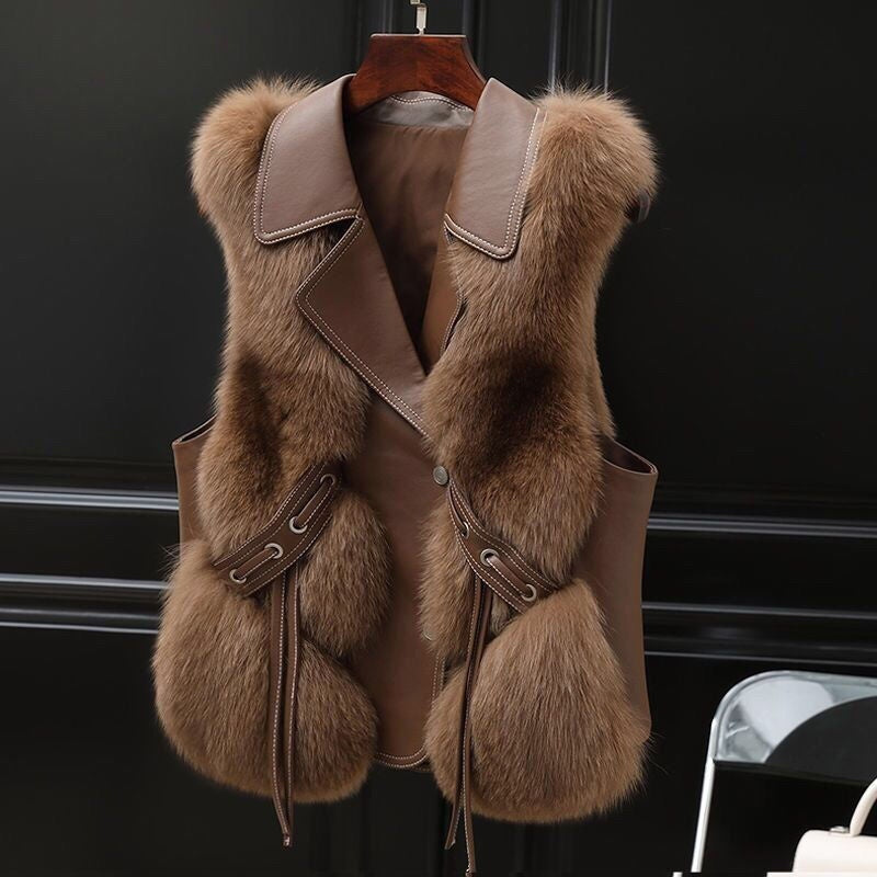 Fur Vest Short Coat Autumn And Winter New Patchwork Winter Fox Fur Jacket Women Short Artificial Fur Coat Elegant Female Warm Vest - 𝓢𝓱𝓸𝓹𝓵𝓮𝓬𝔂