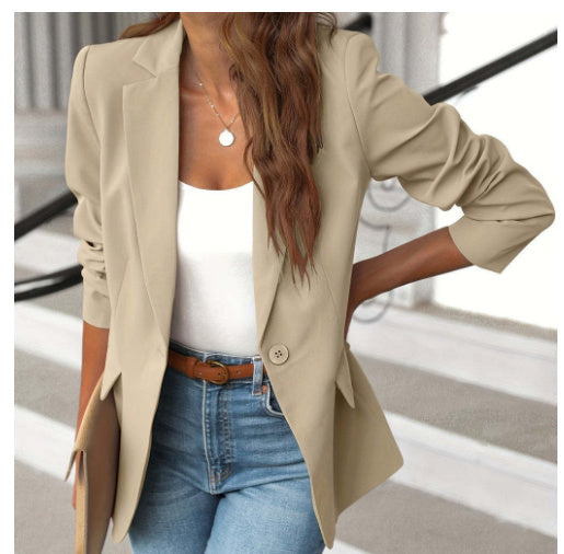 Polyester Autumn Long Sleeve Solid Color Cardigan Small Suit Jacket For Women - 𝓢𝓱𝓸𝓹𝓵𝓮𝓬𝔂