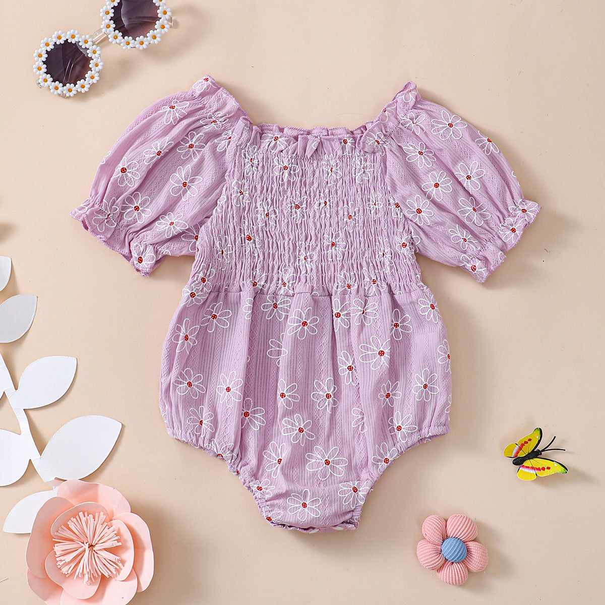 Little Sun Print Puff Sleeve Romper - 𝓢𝓱𝓸𝓹𝓵𝓮𝓬𝔂