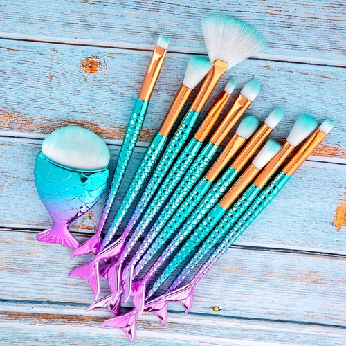 11pcs Makeup Brushes Kit Maquiagem Maquillaje New Mermaid Foundation Eyebrow Eyeliner Cosmetic Makeup Brushes - 𝓢𝓱𝓸𝓹𝓵𝓮𝓬𝔂