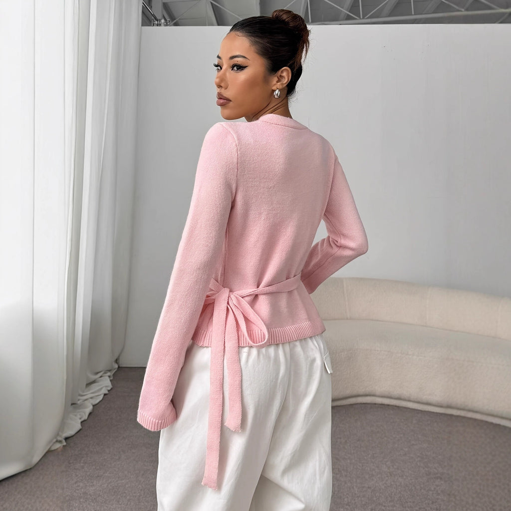 Women's Elegant Lace-up Long Sleeve Knitted Top