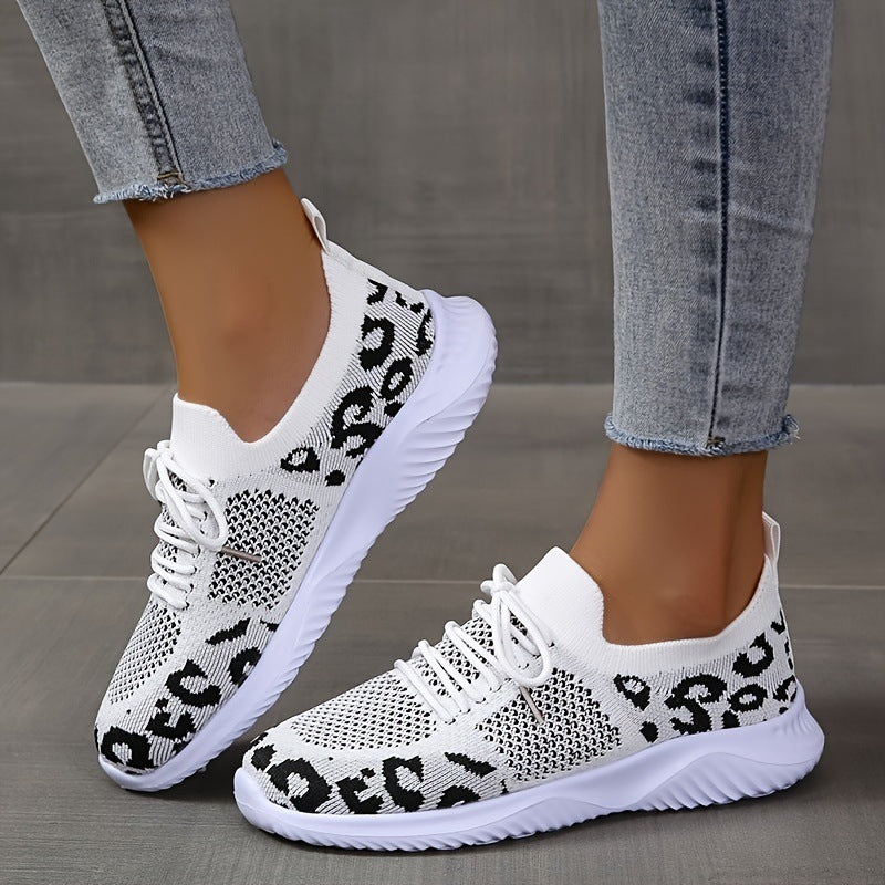 White Shoes Women Leopard Print Lace-up Sneakers Sports - 𝓢𝓱𝓸𝓹𝓵𝓮𝓬𝔂