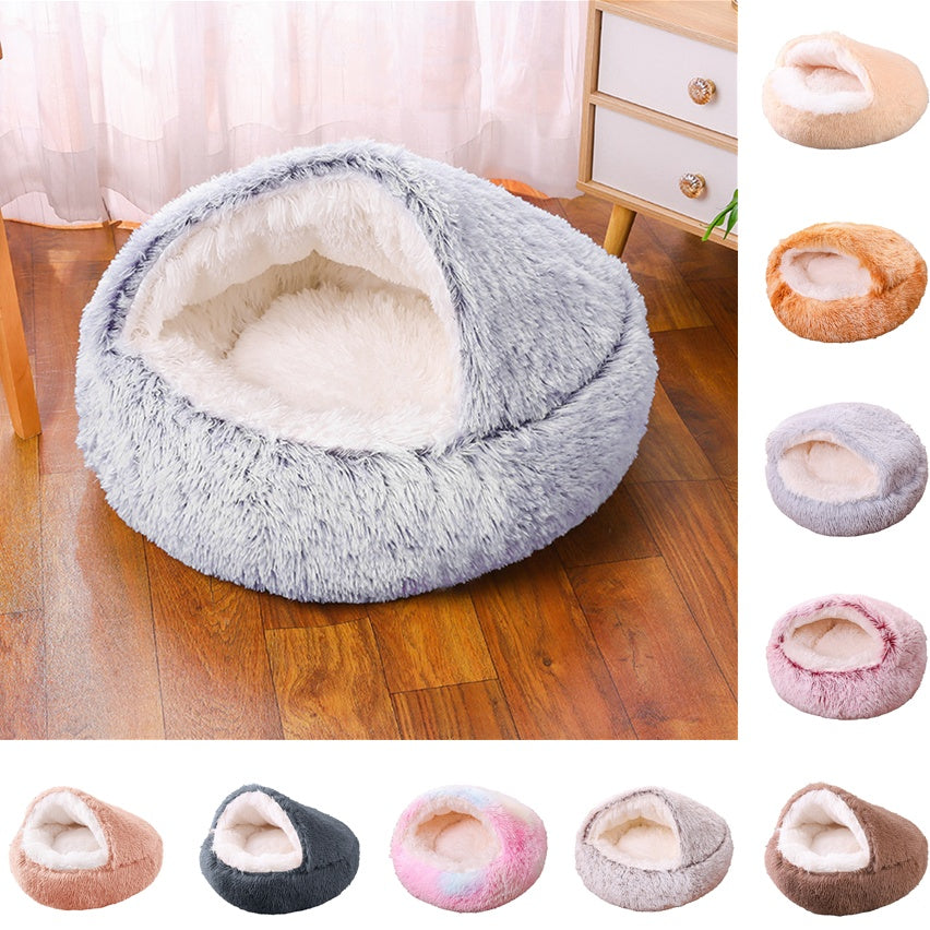 Deep Sleep Half-pack Semi-enclosed Dual-use Plush Round Pet Bed - 𝓢𝓱𝓸𝓹𝓵𝓮𝓬𝔂