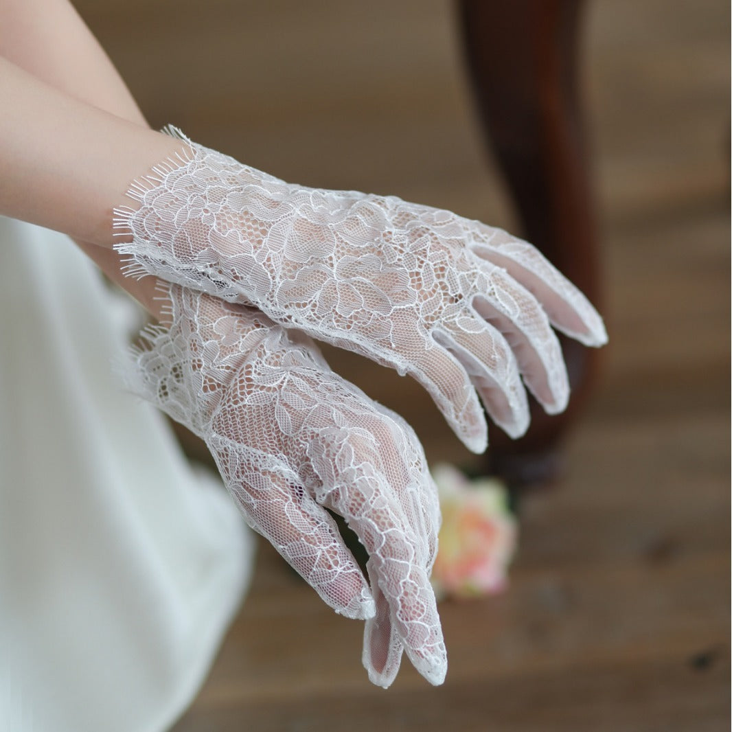 New Super Fairy White Lace Tulle Bride Photo Gloves - 𝓢𝓱𝓸𝓹𝓵𝓮𝓬𝔂