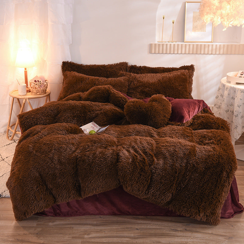 Luxury Thick Fleece Duvet Cover Queen King Winter Warm Bed Quilt Cover Pillowcase Fluffy Plush Shaggy Bedclothes Bedding Set Winter Body Keep Warm - 𝓢𝓱𝓸𝓹𝓵𝓮𝓬𝔂