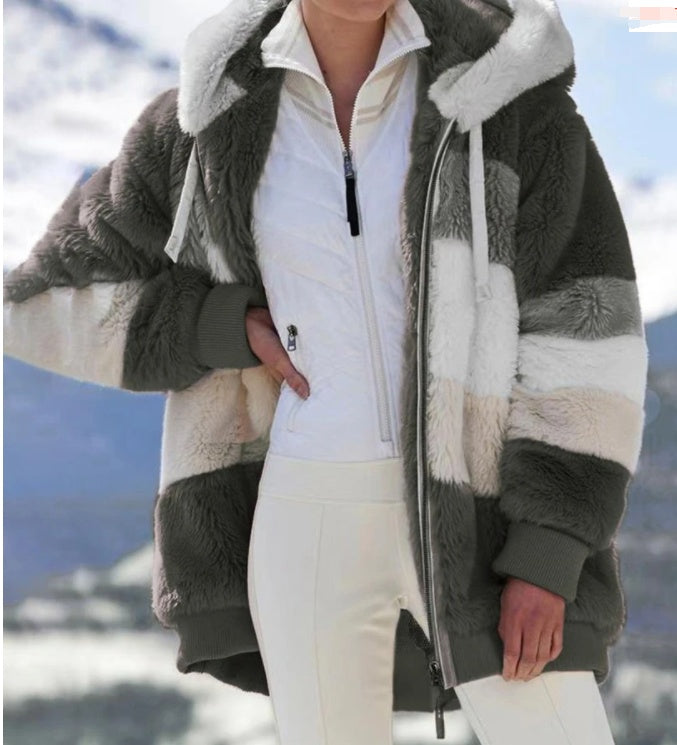Women's Loose Plush Multicolor Hooded Jacket - 𝓢𝓱𝓸𝓹𝓵𝓮𝓬𝔂