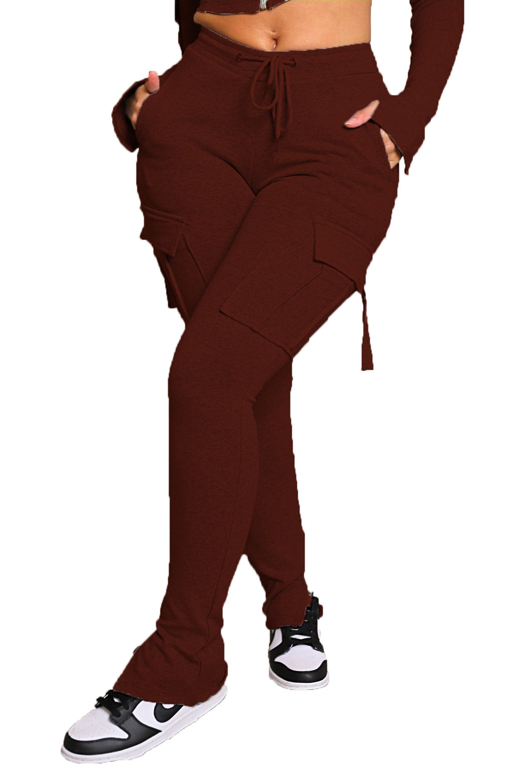 Cargo Pants With Pockets High Waist Drawstring Wide Leg Straight Trousers For Women Overalls - 𝓢𝓱𝓸𝓹𝓵𝓮𝓬𝔂