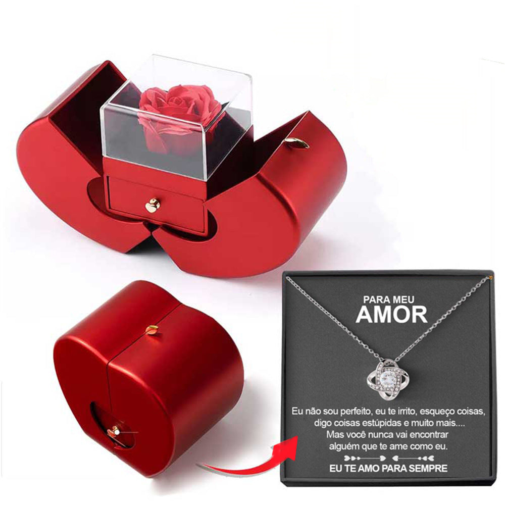 Fashion Jewelry Box Red Apple Christmas Gift Necklace Eternal Rose For Girl Mother's Day Valentine's Day Gifts With Artificial Flower Rose Flower Jewelry Box - 𝓢𝓱𝓸𝓹𝓵𝓮𝓬𝔂