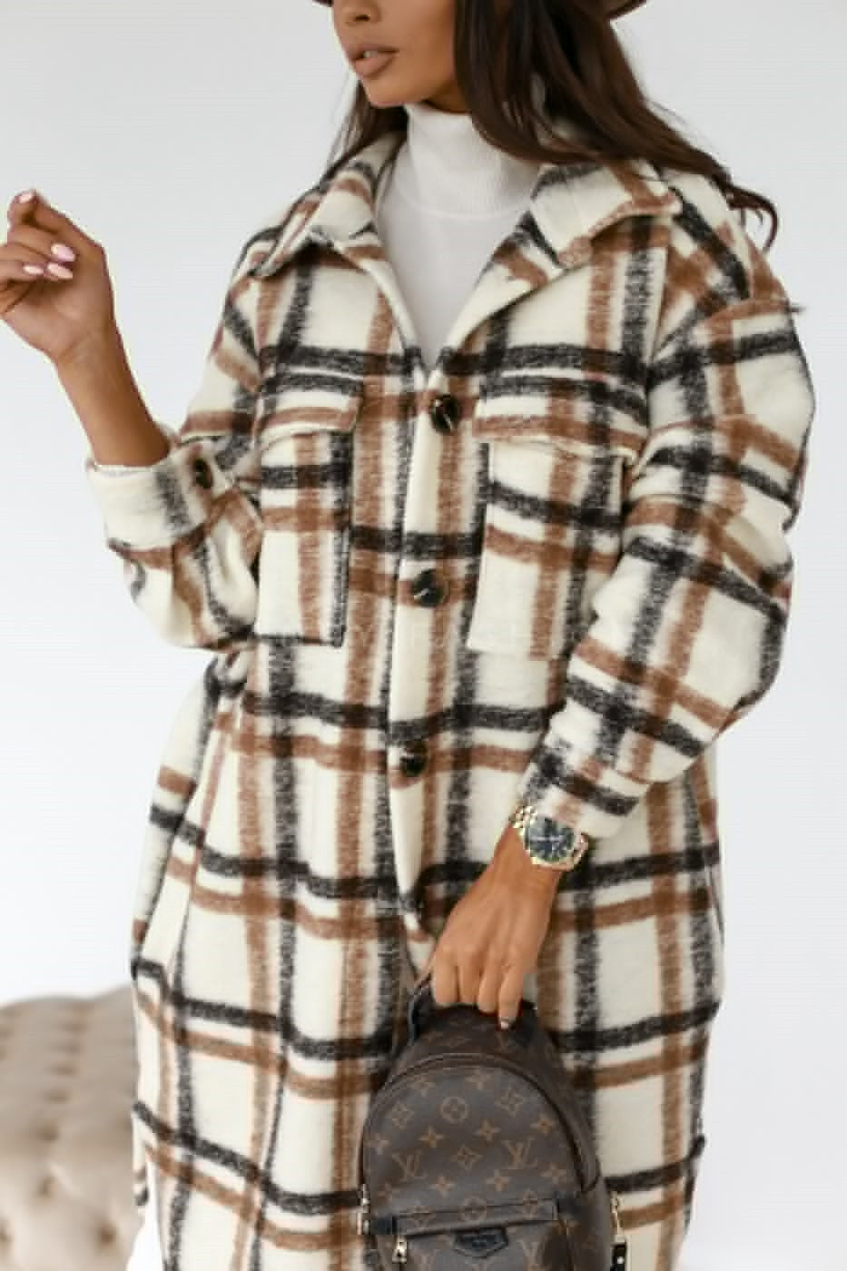 Button Lapel Casual Warm Plaid Long Woolen Coat - 𝓢𝓱𝓸𝓹𝓵𝓮𝓬𝔂