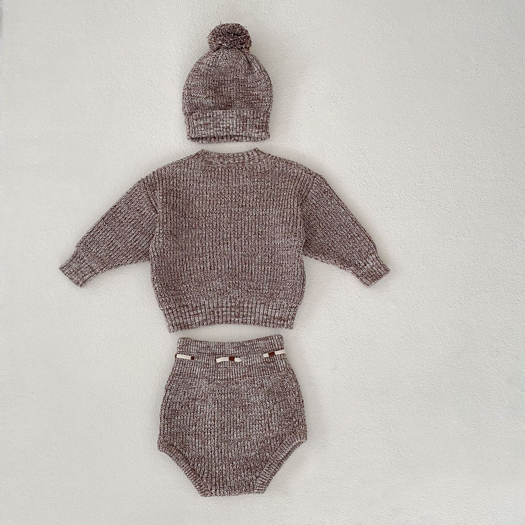 Infant Baby Girl Mixed Color Thick Needle Pullover Pants Pullover Fur Ball Knitted Hat 3-piece Set - 𝓢𝓱𝓸𝓹𝓵𝓮𝓬𝔂