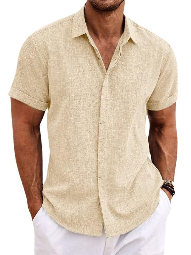 Men's Solid Color Loose Linen Short-sleeved T-shirt - 𝓢𝓱𝓸𝓹𝓵𝓮𝓬𝔂