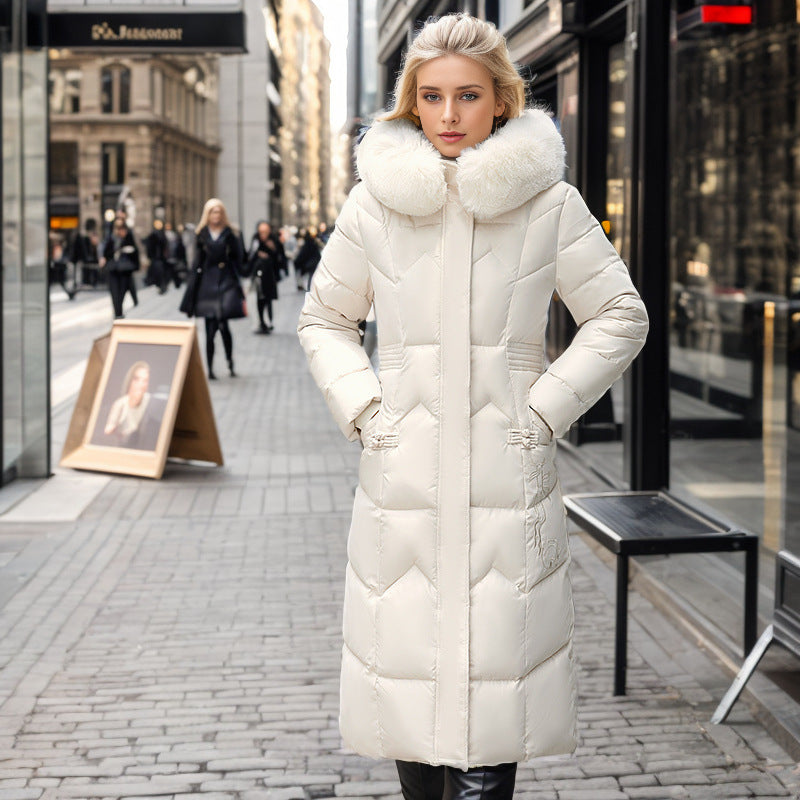 Winter Long Coat With Thickened Fur Collar Straight Slim Cotton-padded Jacket Women - 𝓢𝓱𝓸𝓹𝓵𝓮𝓬𝔂