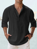 Men's Linen Stand-up Collar Long Sleeve T-shirt Loose Undershirt - 𝓢𝓱𝓸𝓹𝓵𝓮𝓬𝔂