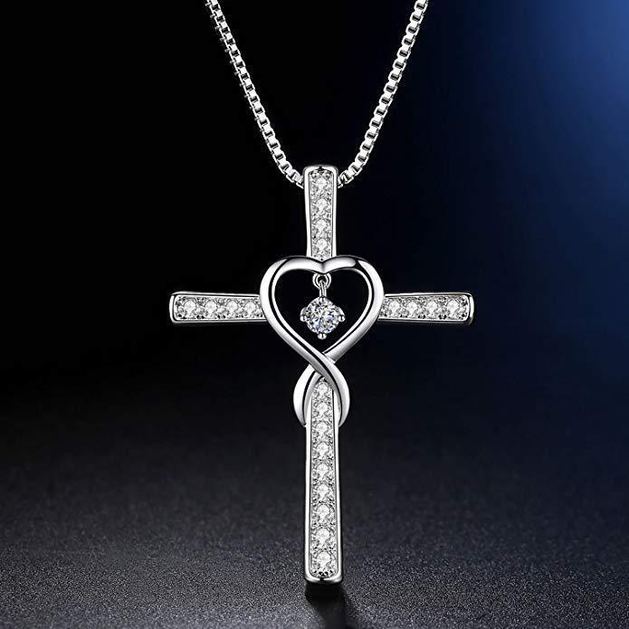 Infinity Love God We Trust Christian Cross Birthstone Crystal Pendant Necklace Colour Gems Zircon Heart Necklace Women Jewelry - 𝓢𝓱𝓸𝓹𝓵𝓮𝓬𝔂