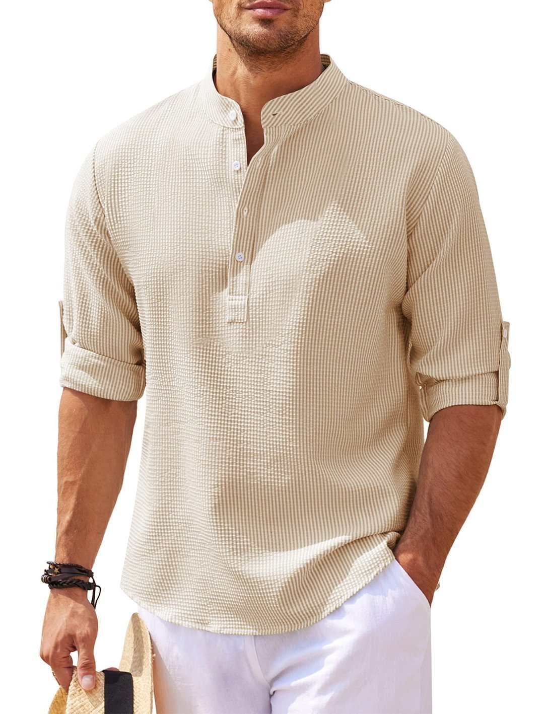 Men's Casual Shirt  Long Sleeve Stand Collar Solid Color Shirt Mens Clothing - 𝓢𝓱𝓸𝓹𝓵𝓮𝓬𝔂