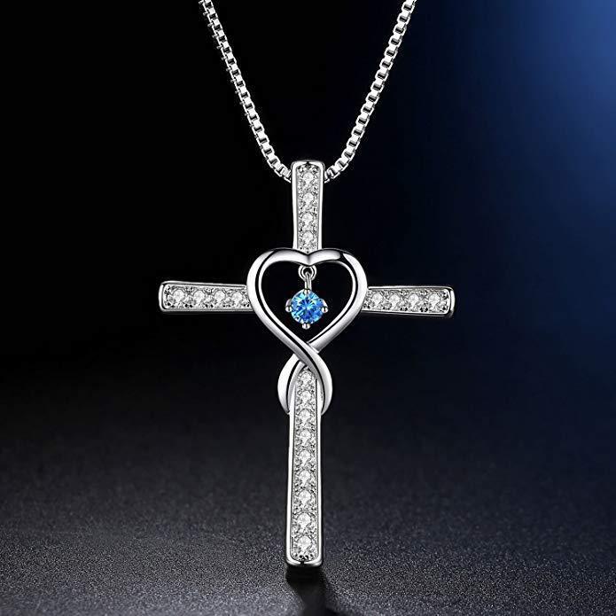 Infinity Love God We Trust Christian Cross Birthstone Crystal Pendant Necklace Colour Gems Zircon Heart Necklace Women Jewelry - 𝓢𝓱𝓸𝓹𝓵𝓮𝓬𝔂