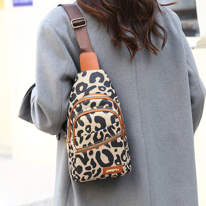Leopard Print Sling Chest Bag With Headphone Jack Crossbody Backpack Shoulder Bag Women - 𝓢𝓱𝓸𝓹𝓵𝓮𝓬𝔂