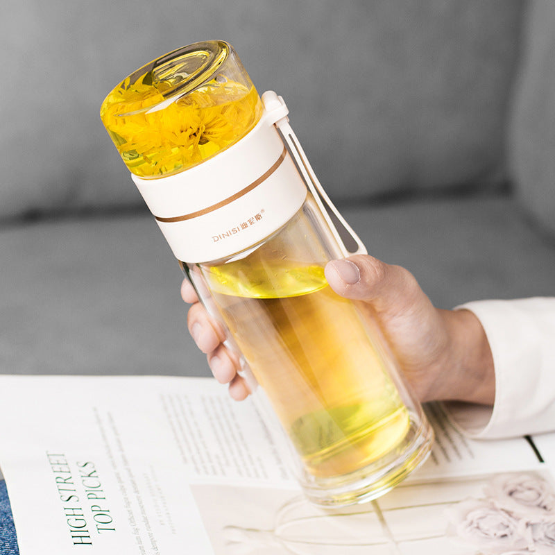 Glass Water Bottle With Tea Infuser Filter Tea Separation Double Wall Glass Bottle Leakproof Water Bottle - 𝓢𝓱𝓸𝓹𝓵𝓮𝓬𝔂